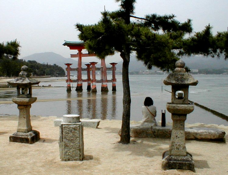 Torii gate in the water at Itsukushima Shrine
